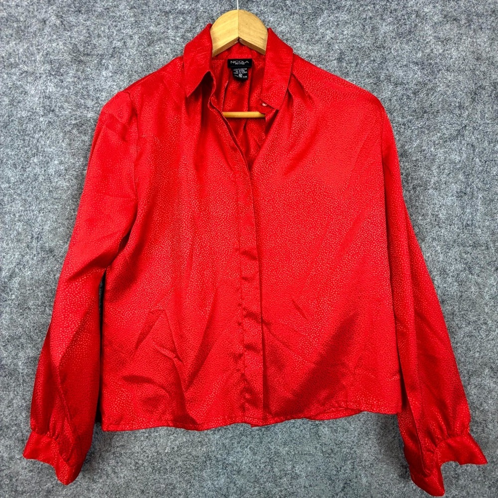 Vintage Nicola Secretary Blouse Womens 6 Petites Red Satin Office Siren